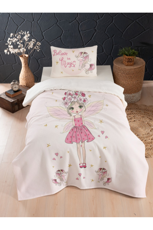 instababyrooms Bebek ve Çocuk Odası Pamuklu Tek Kişilik Waffle Pike ve Yatak Örtüsü