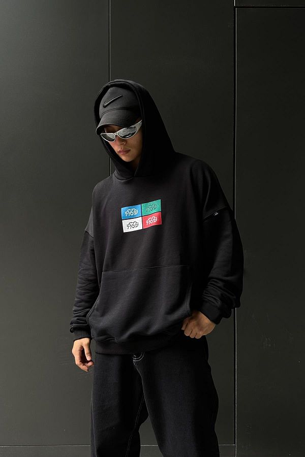 Jr.Crime-Printed Black A3B Oversize Sweatshirt SW1036 1