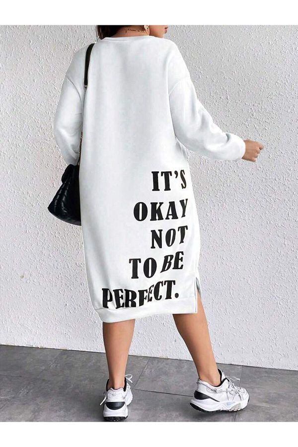 MANCY Women s Plus Size Its Okayy Printed Sweatshirt Dress Tunic Trendyol