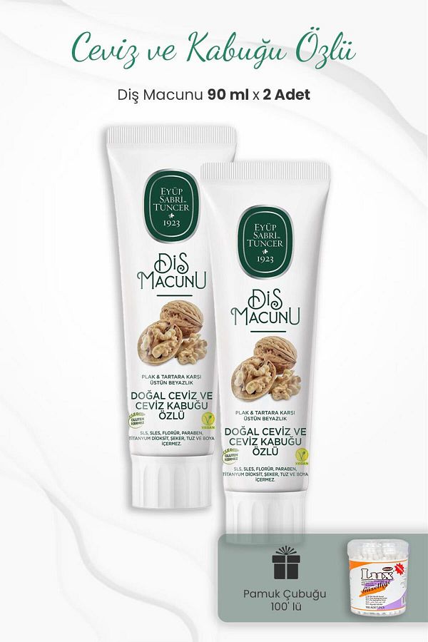 Eyüp Sabri Tuncer-2 Pack Walnut and Bark Extract Toothpaste 90 ml and Cotton Swab 1