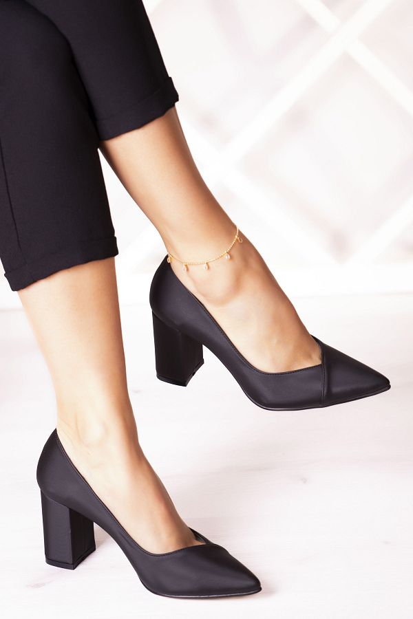 Erkan Sacmac Belinda Plus Black Satin Thick Heeled Evening Dress Shoes 7 Cm. Trendyol
