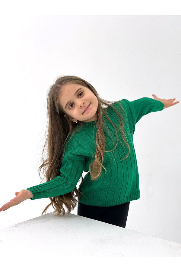 EYC BABY-Pulover tricotat uni, verde închis, cu nervuri groase pentru bebeluși/copii (prefer vârsta întreagă) 1