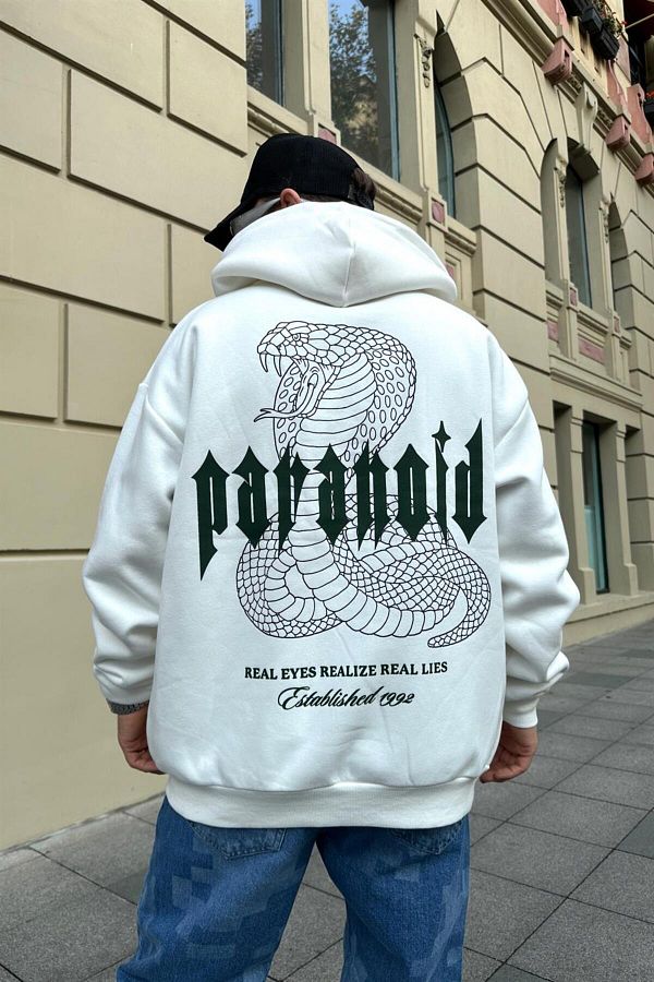 Jr.Crime Paranoid Printed Cream Oversize Zipper Sweatshirt SW887 Trendyol