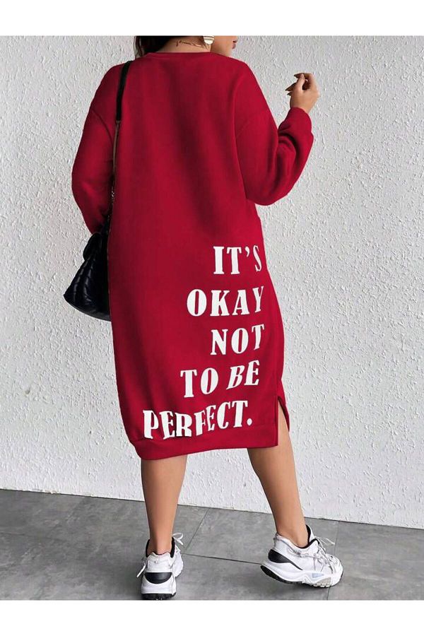 MANCY Women s Plus Size Its Okayy Printed Sweatshirt Dress Tunic Trendyol