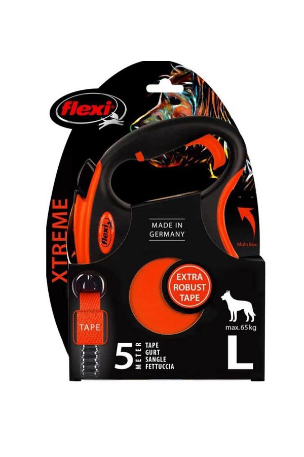 Flexi-حزام مشي للكلاب باللون البرتقالي من Xtreme - شريط أوتوماتيكي، كبير 5 أمتار 1