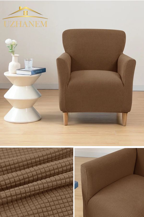 uzhanem-Flexible Lycra Stretch - Single Square Patterned Berjer Kotuk Cover (Light Brown) 1