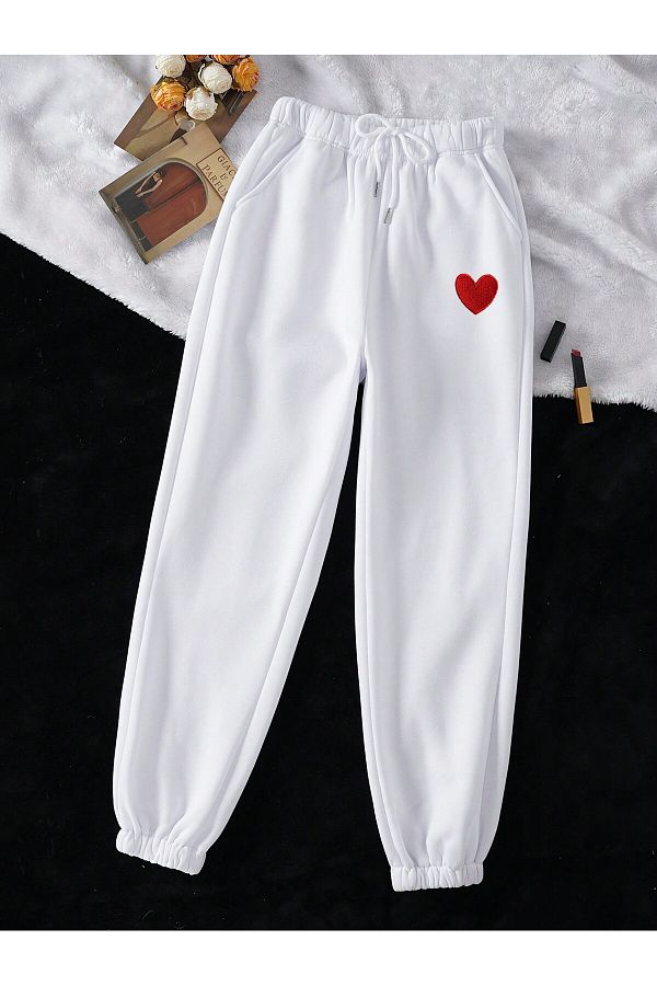 Drippy-Heart Embroidered Waist String Sweatpants 1