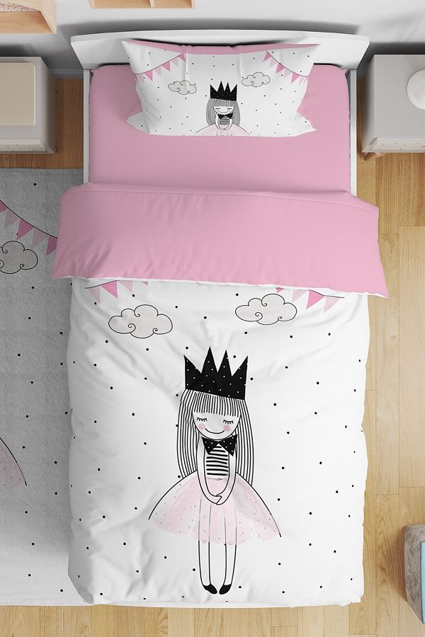 Evpanya Black Crowned Girl Patterned Single Baby Kids Bedding Set Trendyol