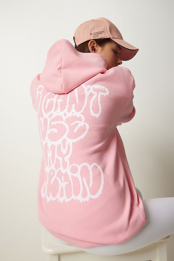 Happiness stanbul Women s Light Pink Hooded Printed Rose Gold Sweatshirt OW00007 Trendyol