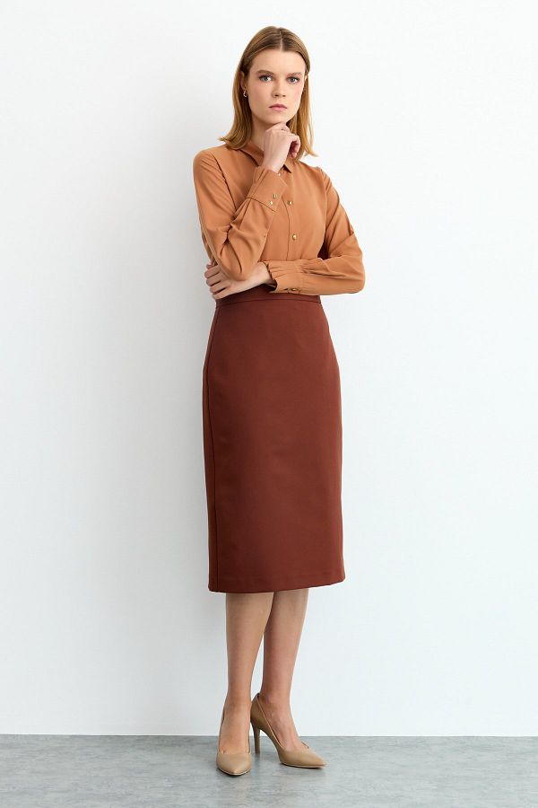 Tan fitted skirt cheap