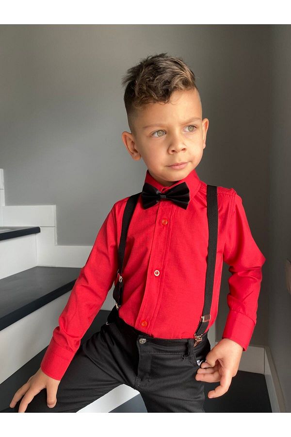 Entel-Boy's Long Sleeve Red Shirt Suspender Bow Tie Suit 1