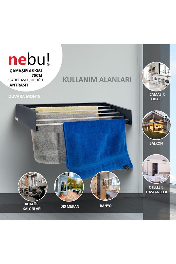 NEBU 70 cm Anthracite Medium Wall Mounted Indoor and Outdoor Decorative Clothes Dryer Hanger Trendyol
