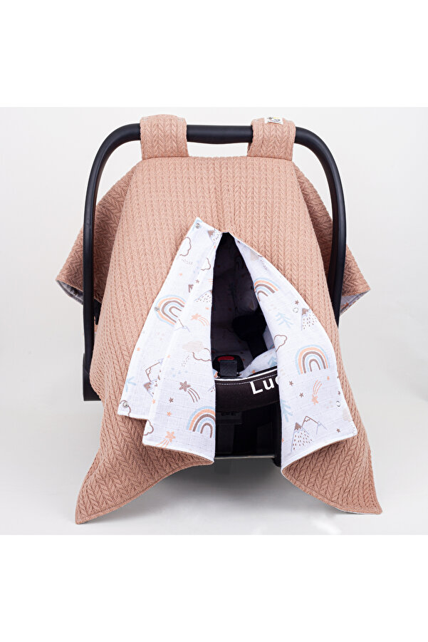 Bee collection Kışlık Puset Örtüsü Kahve Örgü Pike -gökkuşak Desen