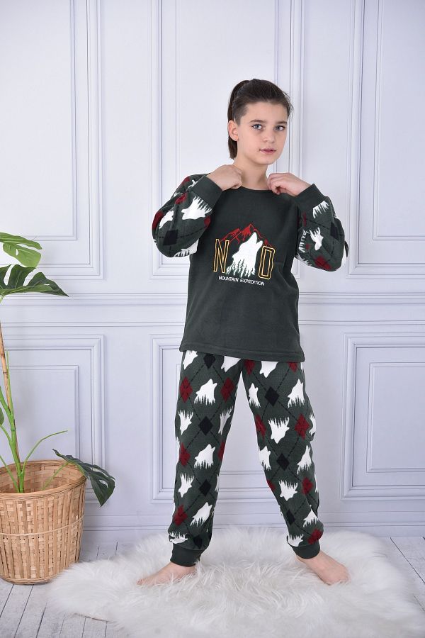 KAP K DS Boys Long Sleeve Pants and Cuffs Thick Winter Wormy Fleece Pajamas Set Trendyol