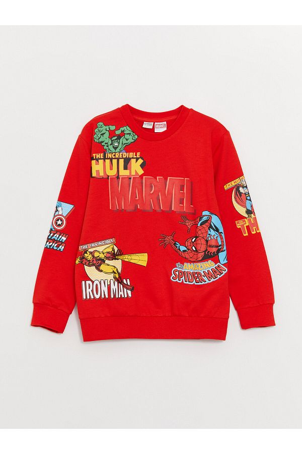 LC Waikiki-Marvel-bedrucktes, langärmliges Jungen-Sweatshirt mit Rundhalsausschnitt 1