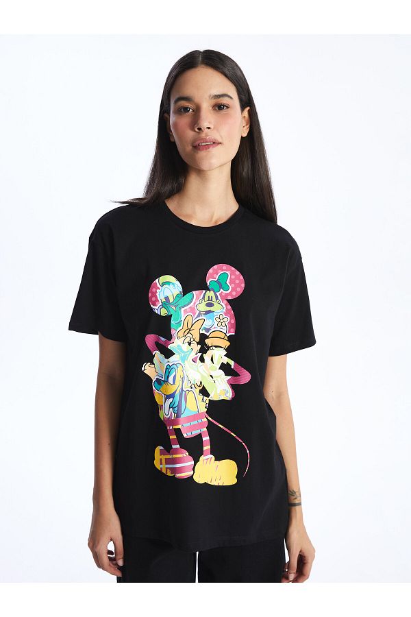 LC Waikiki-Dámske tričko s krátkym rukávom Mickey and Friends s potlačou Crew Neck 1