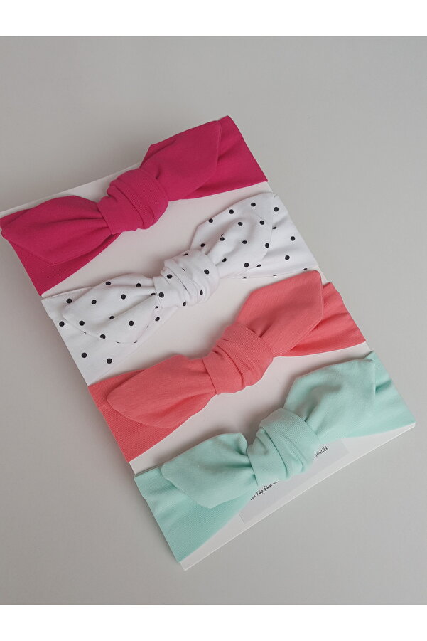 swan butik Kız Çocuk Bebek Bandana Toka Seti 4'lüfuşya Benekli Beyaz, Somon Mavi