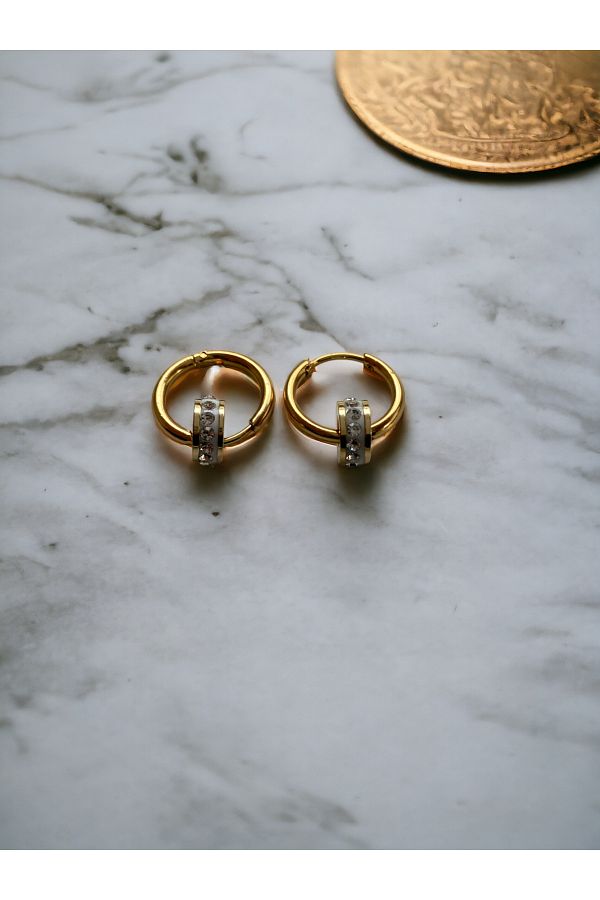 Byonline-Stainless Steel Women's Earrings - Zircon Stone Shakira Earrings - Gold and Silver Color Option 1