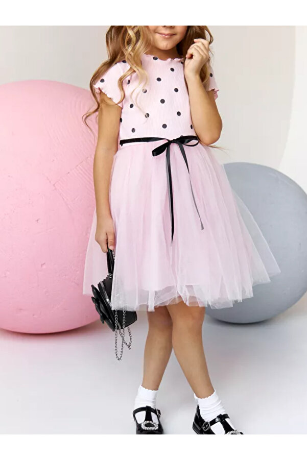 nc gift Kız Bebek Çocuk Puantiyeli 4 Mevsim Esnek Likralı Kabarık Tütü Elbise