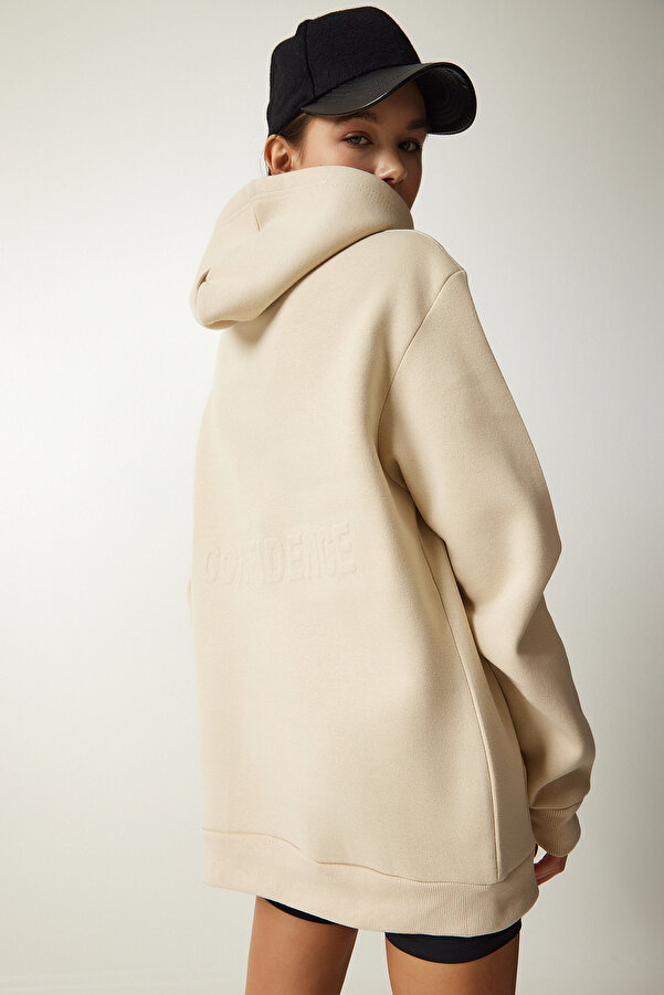 Happiness İstanbul Beigefarbenes Damen-Sweatshirt mit Schalkragen