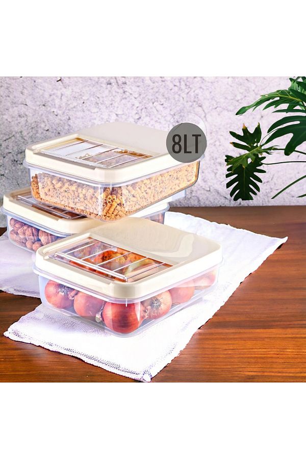 Nesto Home-طعام متعدد الأغراض بغطاء منزلق سهل الاستخدام سعة 8 لتر، والبقوليات وما إلى ذلك. حاوية تخزين 3 قطع 1