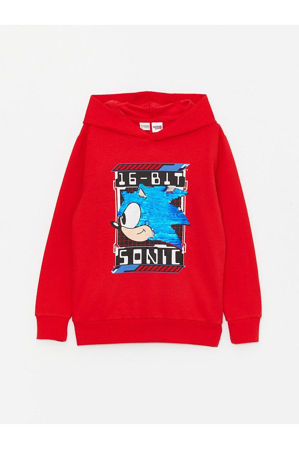 LC Waikiki-Wendbarer Kapuzenpullover für Jungen mit Sonic-Aufdruck und Pailletten 1