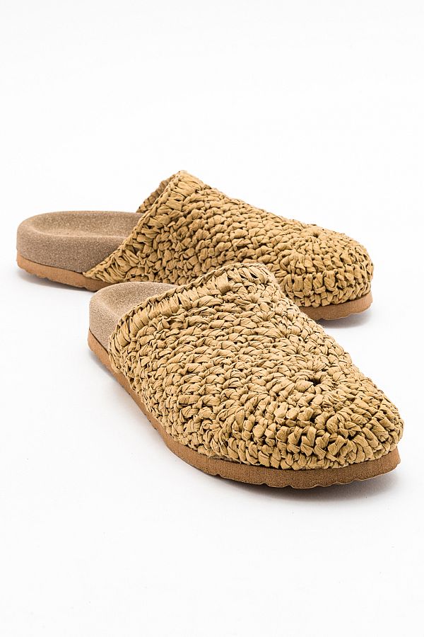 LuviShoes-Πλεκτές γυναικείες παντόφλες LOOP ανοιχτό καφέ 1