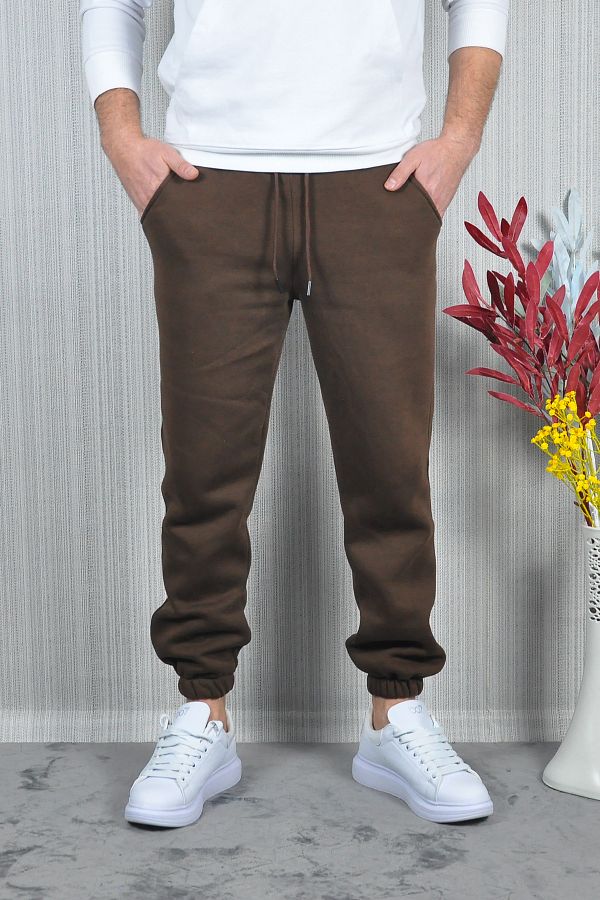 CW Casualwear Men s Three Thread Raised Dark Brown Sweatpants with Elastic Legs Trendyol