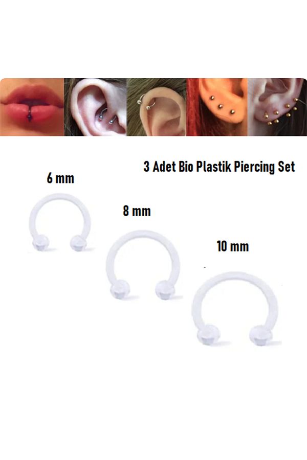 Ote Beri OteBeri AntiallergicSurgical BioPlast Helix Septum Cartilage Smiley Tragus 6mm 8mm 10mm 3Pcs Piercing Trendyol