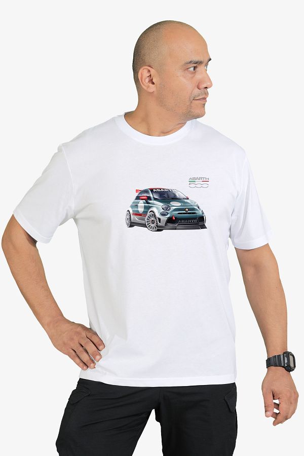 DUUPS F at 500 Abarth Rally Printed Crew Neck White Men s T Shirt Trendyol