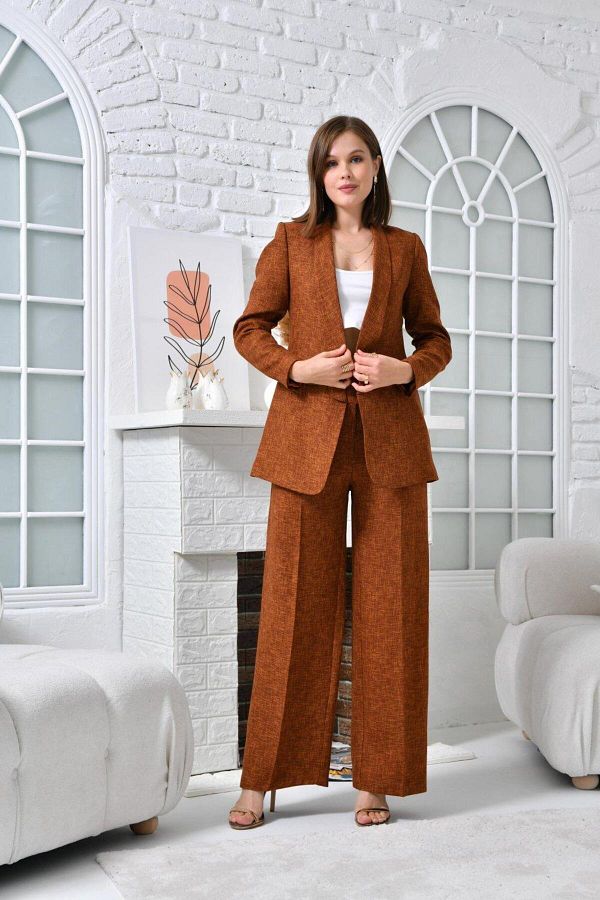 nodilife-Tuxedo Jacket 4 Button Casual Trousers Suit Cinnamon 1