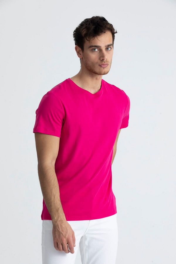 BGK Crew Neck Basic T shirt Fuchsia Trendyol