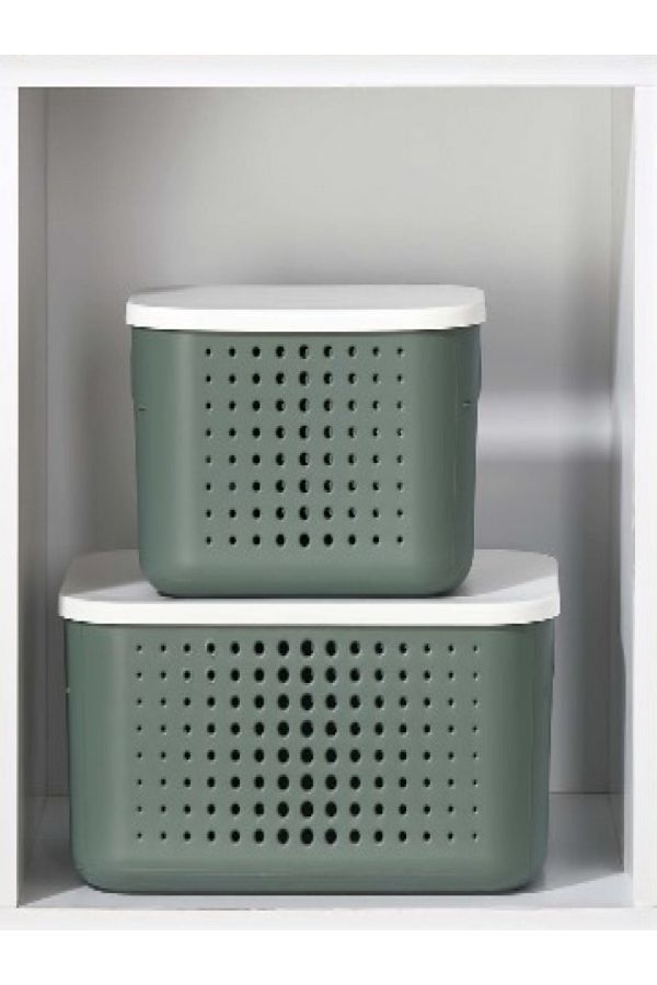 Bayev-Bubble Set of 2 Green 1 Piece 6.2 Lt - 1 Piece 13 Lt Cabinet Organizer Box with Lid 1