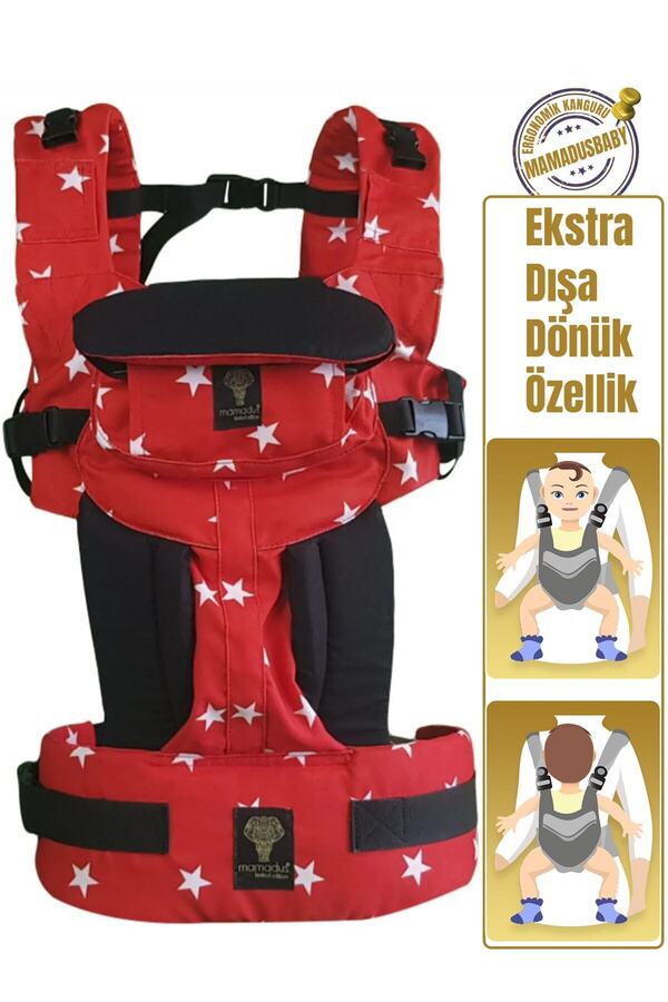 MamadusBaby Plus Ekstra Dışa Dönük Ergonomik Kanguru - Kırmızı Yıldızlar