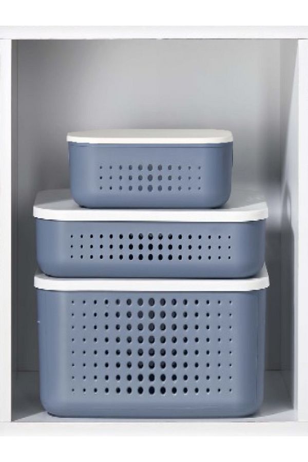 Bayev-Bubble Set of 3 Blue Storage Closet Organizer Box with Lid 13 - 6.8 - 3.2 Lt Storage Box 1