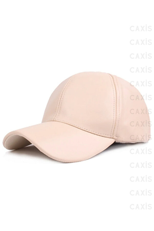 GYES Cream Leather Hat Unisex Adjustable with Back Velcro- Trendyol