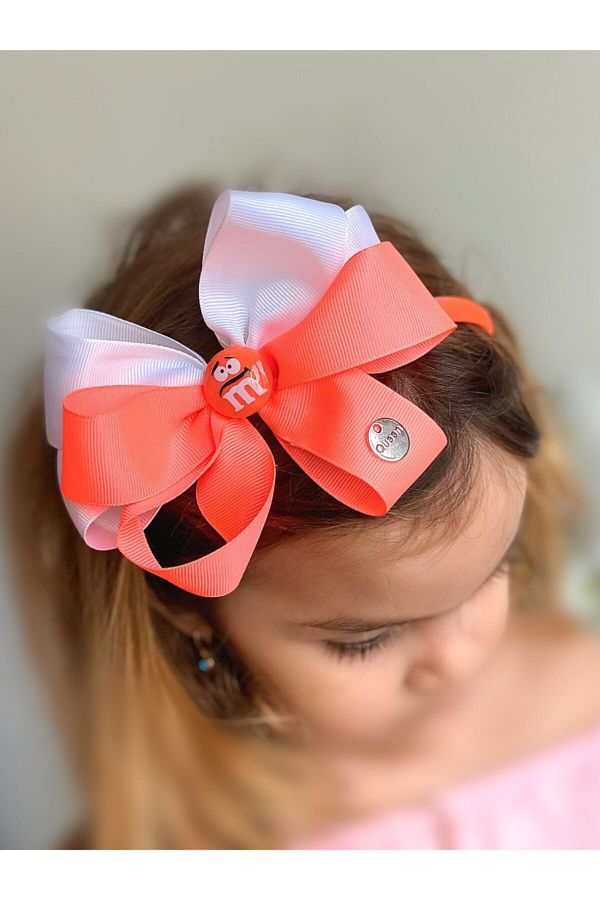 QUEEN AKSESUAR-Summer Candy Special Design M&m Dragee Children's Big Bow Satin Crown Neon Puppy Orange 1