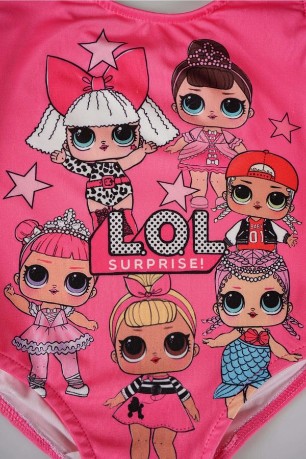 M N KO K DS Girl s Pink Lol Doll Patterned Strappy Swimsuit Trendyol