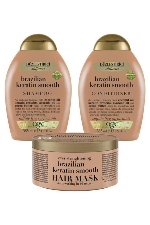 OGX Brazilian Keratin Straightening Shampoo Conditioner Hair Mask SULFAT FREE PR Trendyol