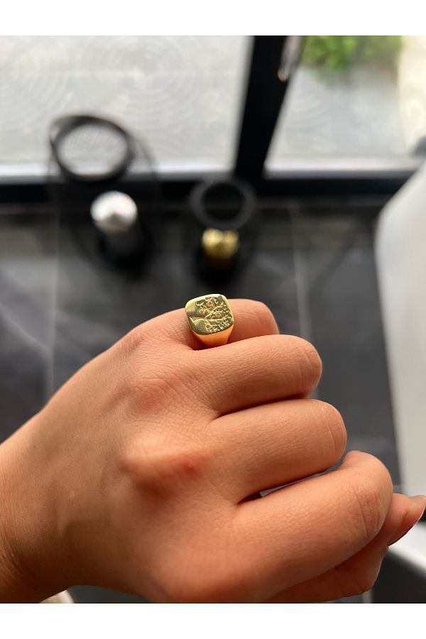 Wiel Butik Plate Stone Tree of Life Gold Adjustable Ring Trendyol
