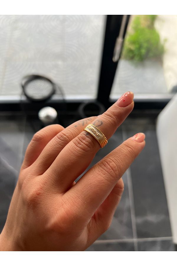Wiel Butik White Amour Written Gold Adjustable Ring Trendyol