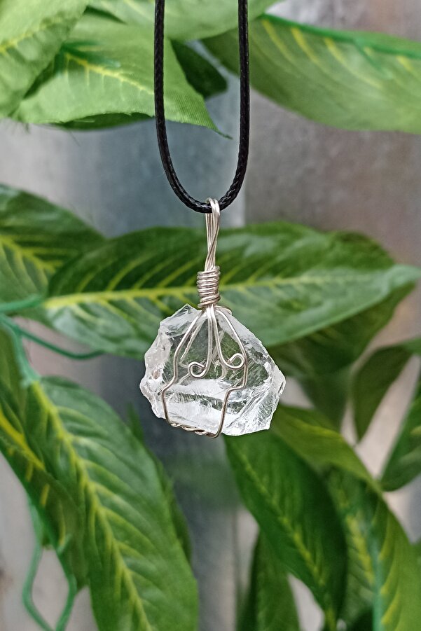 Leather Wrap Crystal Necklace Leather Cord TAUS STONE Crystal