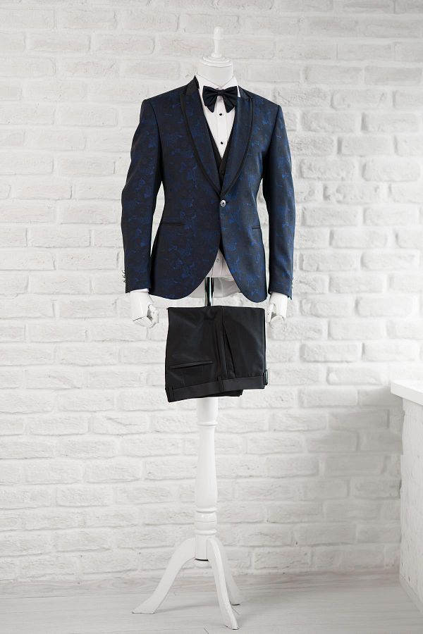 TORRES-Shawl Patterned Swallow Collar (collar Fixed) Double Slit Regular Fit Single Button Tuxedo Suit Hand 1