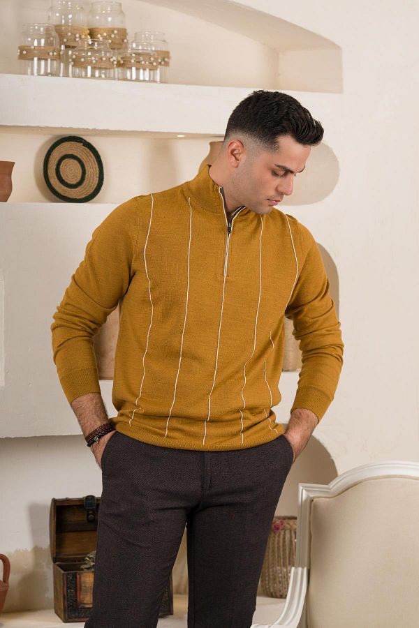 Yellow striped turtleneck sale