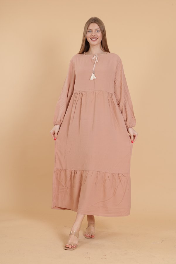 mervemoda Women's Powder long sleeve full length Burgundy woven dress