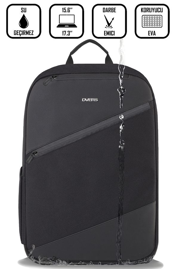D VERS 17.3 15.6 Inch Compatible 5 Compartment Laptop Backpack with Protected Water Repellent Fabric and Zipper Feature Trendyol
