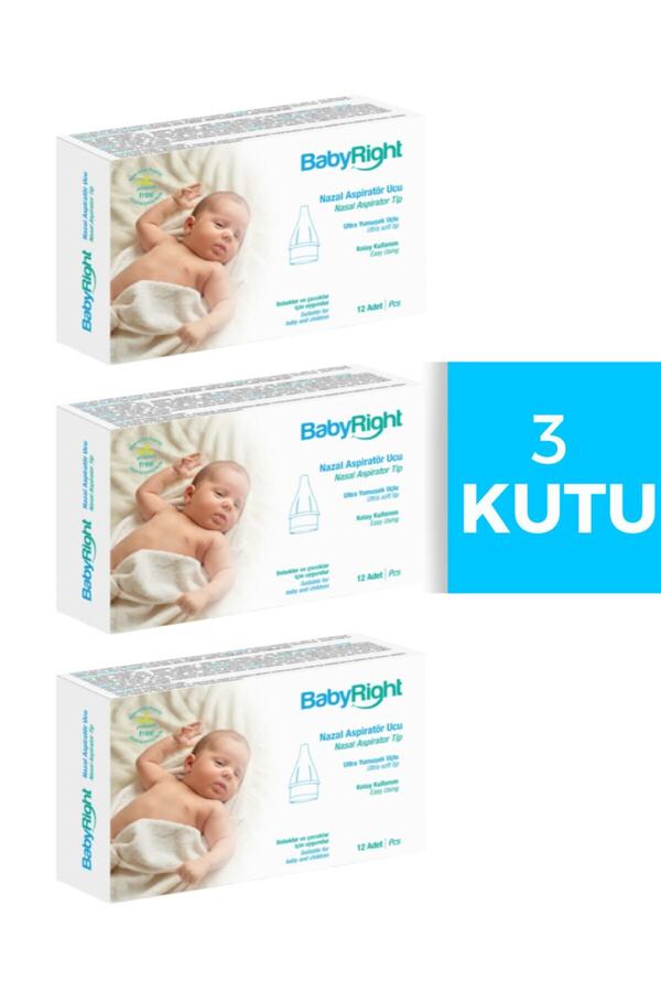 BabyRight Otribebe Weebaby Brunobaby Uyumlu Nazal Burun Aspiratörü Yedek Uç 3 Kutu (36 Adet) Ekstra Yumuşak