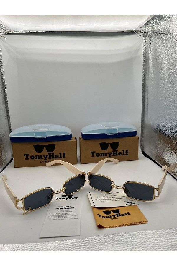 TomyHelf-1 With Piercing 1 Without Piercing Rectangular Cream Retro Sunglasses 1