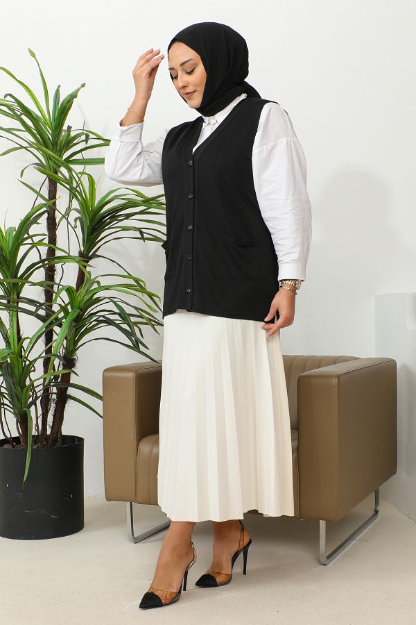 penye-Γυναικείο Μαύρο Γιλέκο με Τσέπες, Mother Vest, Casual Ρούχα 1