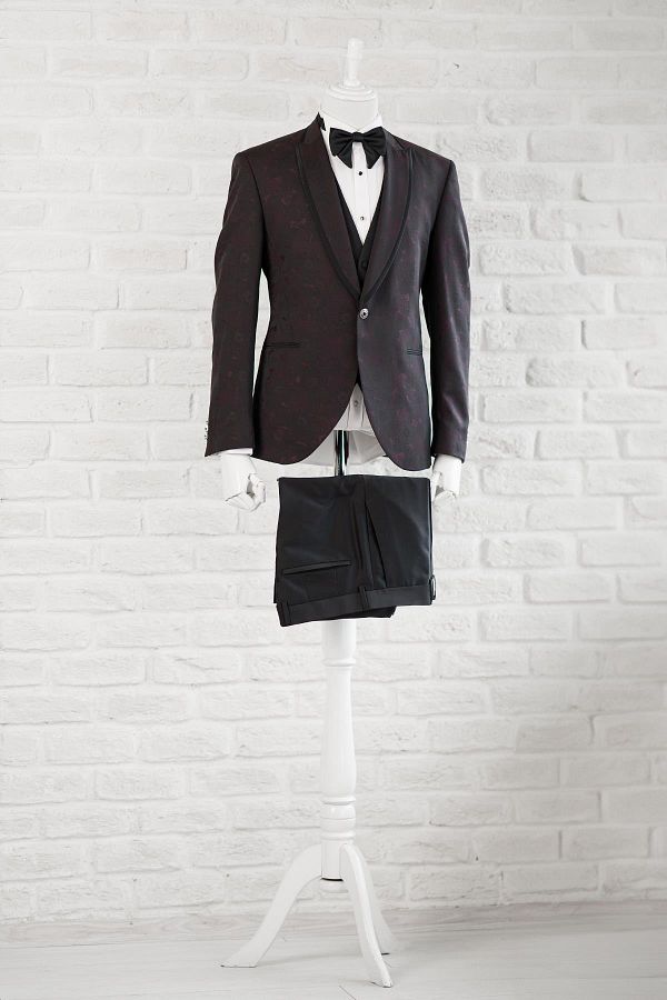TORRES-Shawl Patterned Swallow Collar (collar Fixed) Double Slit Regular Fit Single Button Tuxedo Suit Hand 1